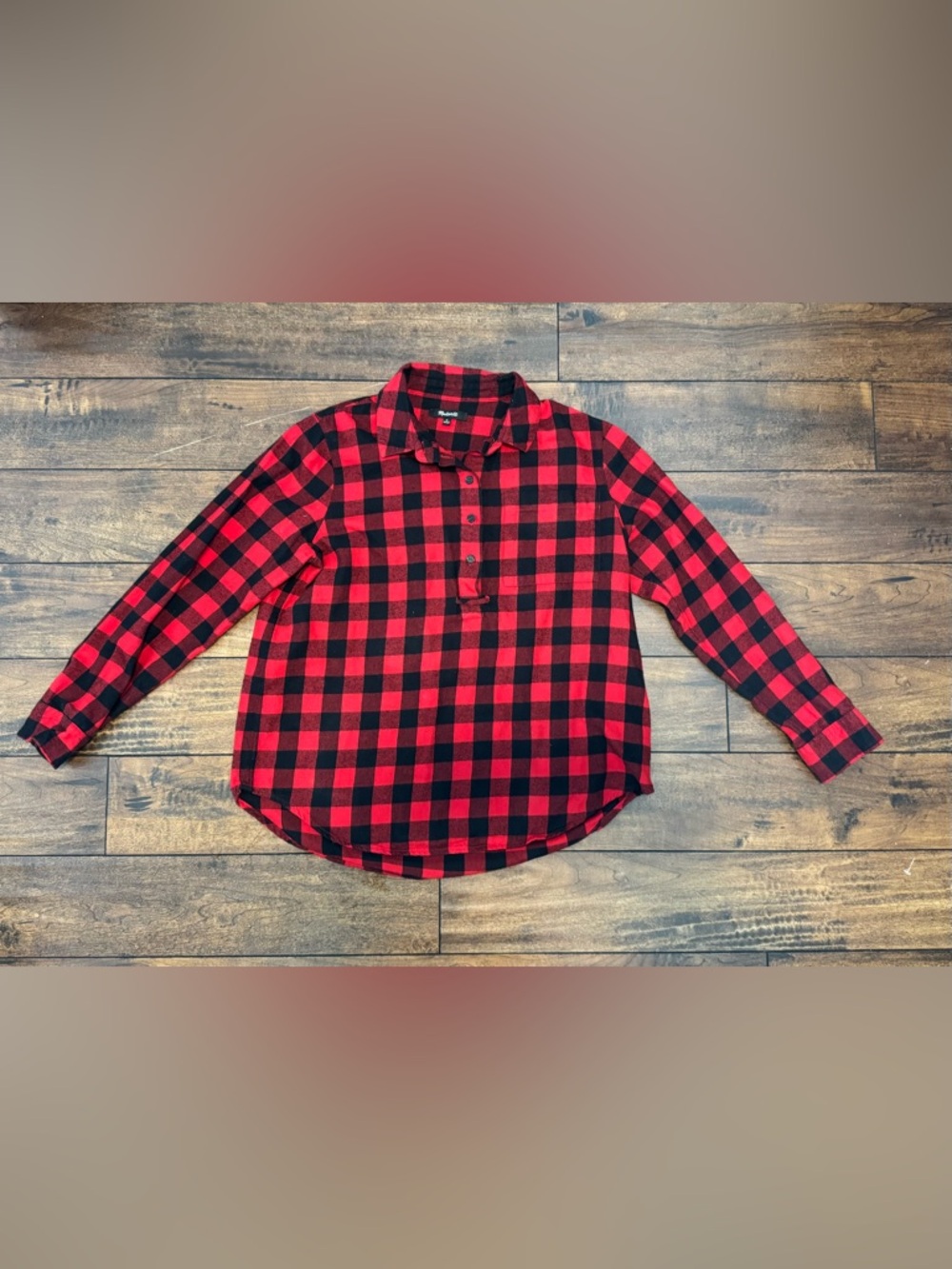 Madewell 100% Cotton Red and Black Plaid Flannel Popover Shirt